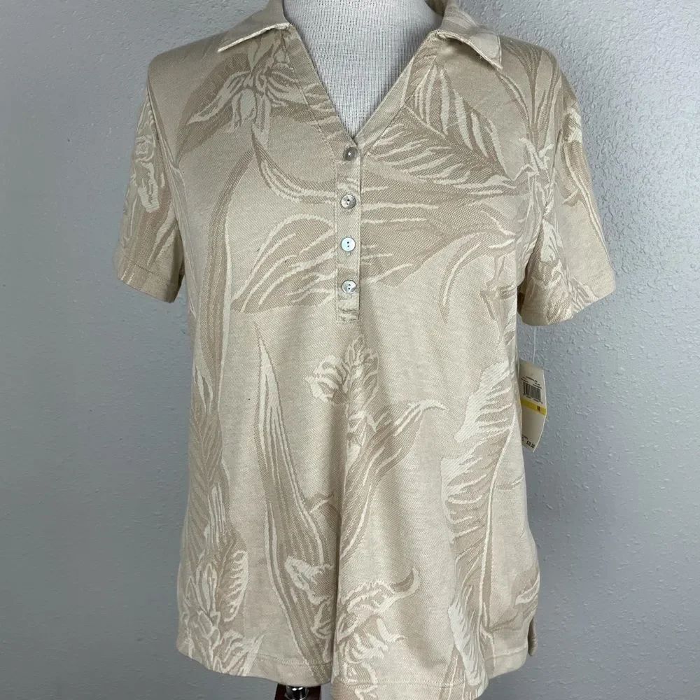 NWT Caribbean Joe Half Button Down Top Size M